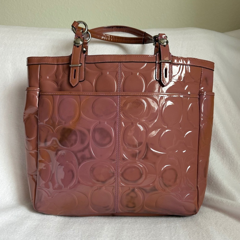 Coach Gallery Tote Mauve Pink Signature Embossed Patent Leather F15245